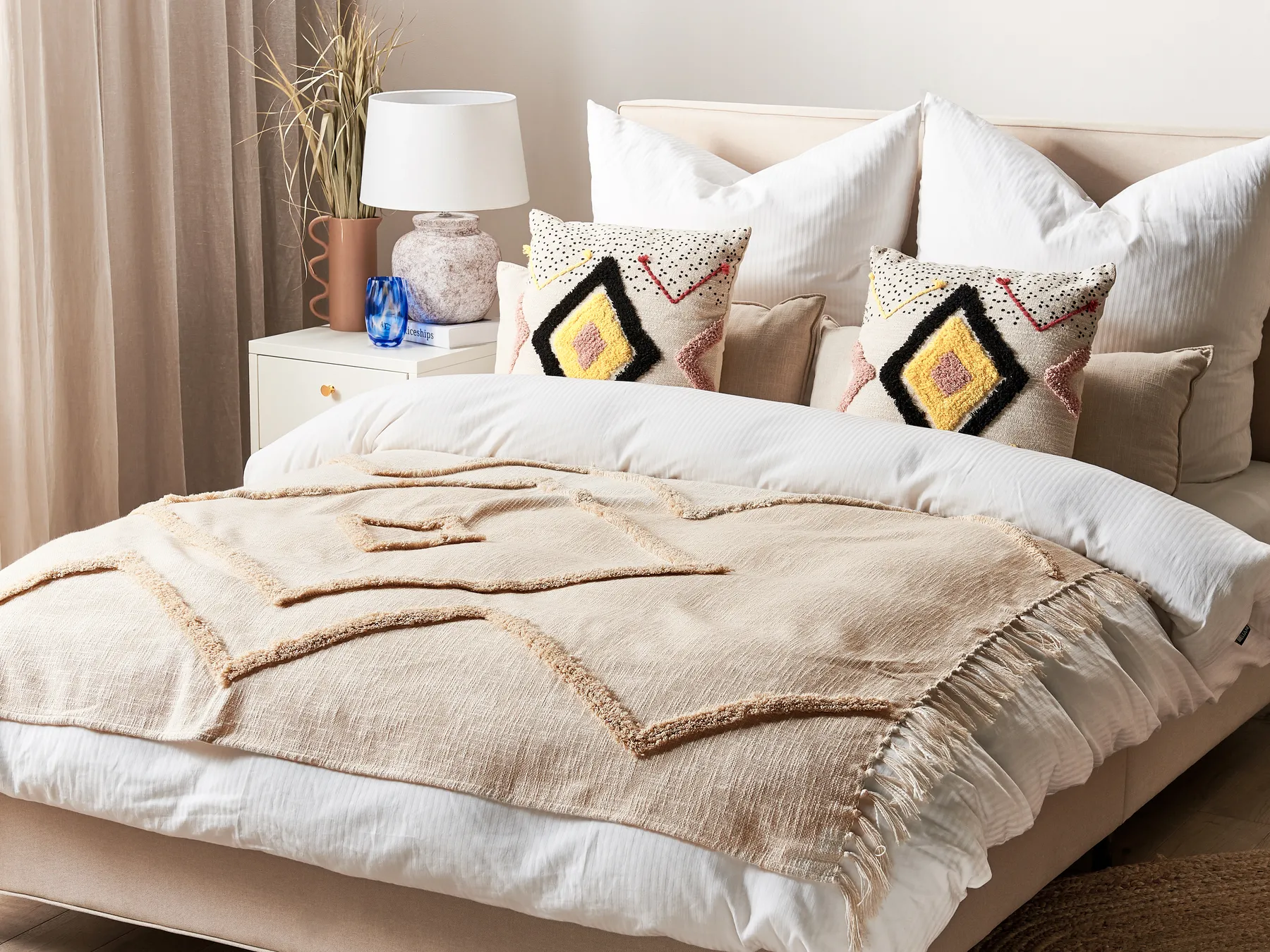 Blanket JAUNPUR Cotton 130 x 180 cm Beige_829378