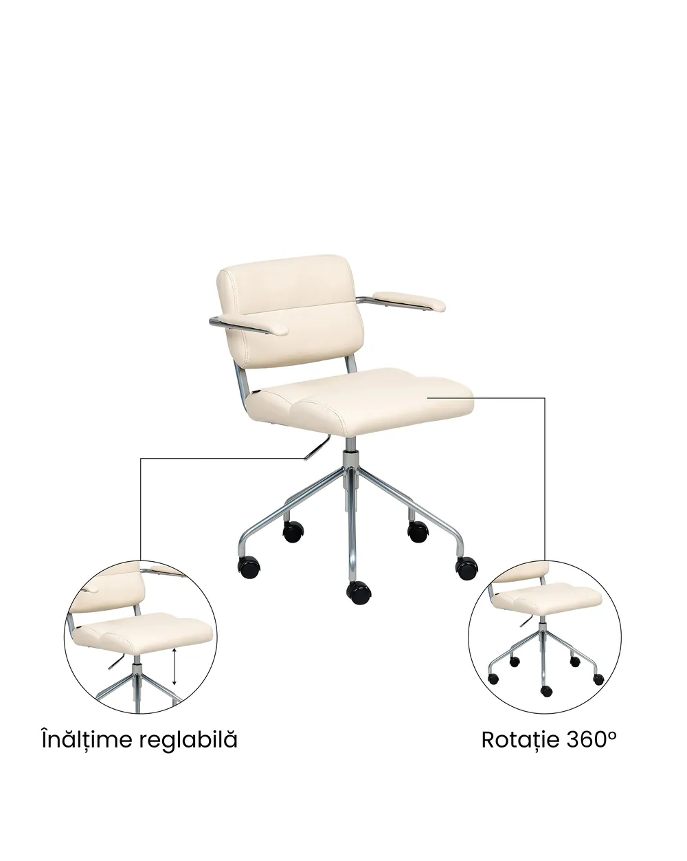Scaun de birou CANDOR Piele ecologică Alb-murdar_1071316