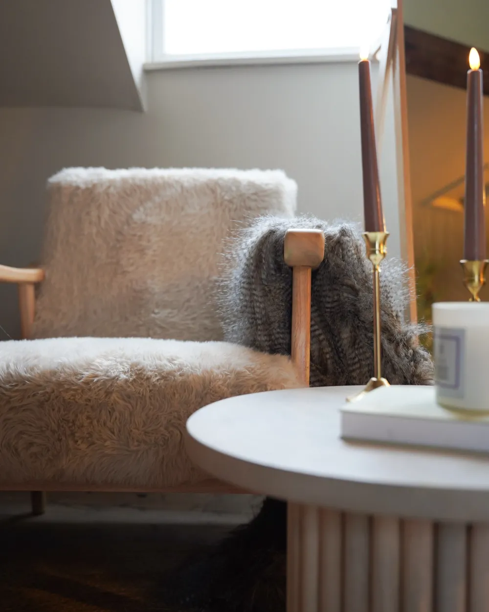 Armchair LEKNES Faux Fur Light Beige_1051237