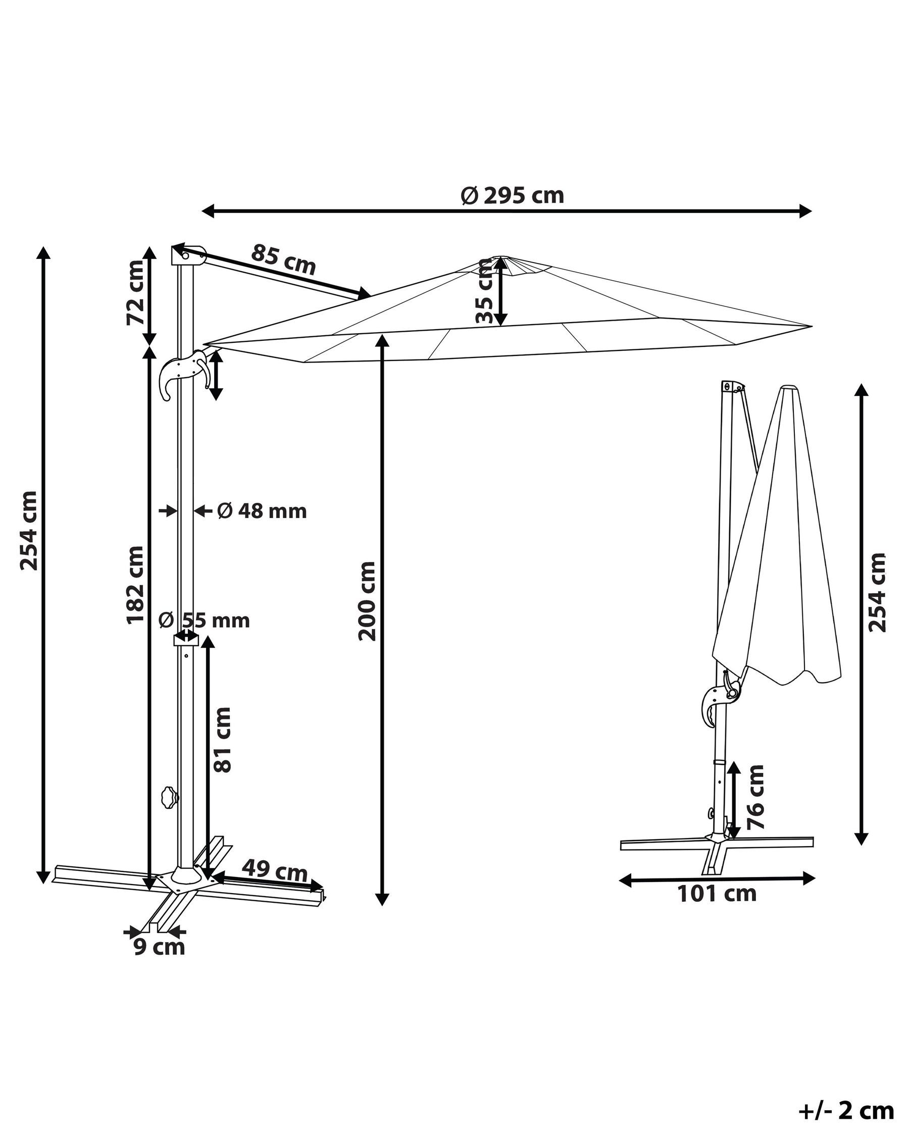 Cantilever Garden Parasol ⌀ 2.95 m Dark Grey and White SAVONA II_828586 Cantilever Garden Parasol ⌀ 2.95 m Dark Grey and White SAVONA II_828586