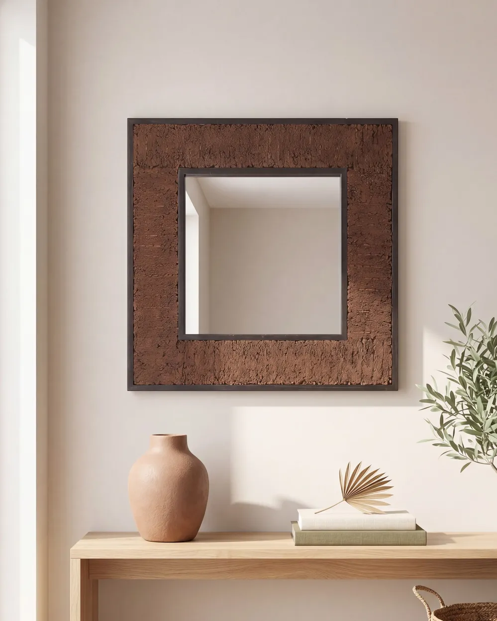 Lustro ścienne BOISE 60 cm 60 cm Drewno tekowe Ciemnobrązowy