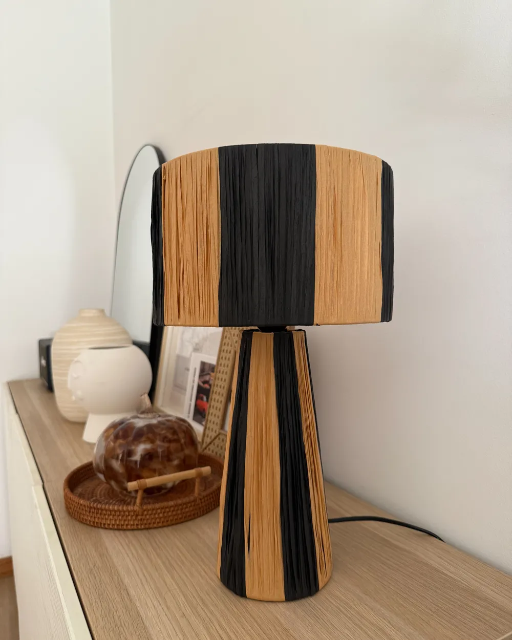Lampada da tavolo WELMEL Vimini Marrone/Nero_1019964