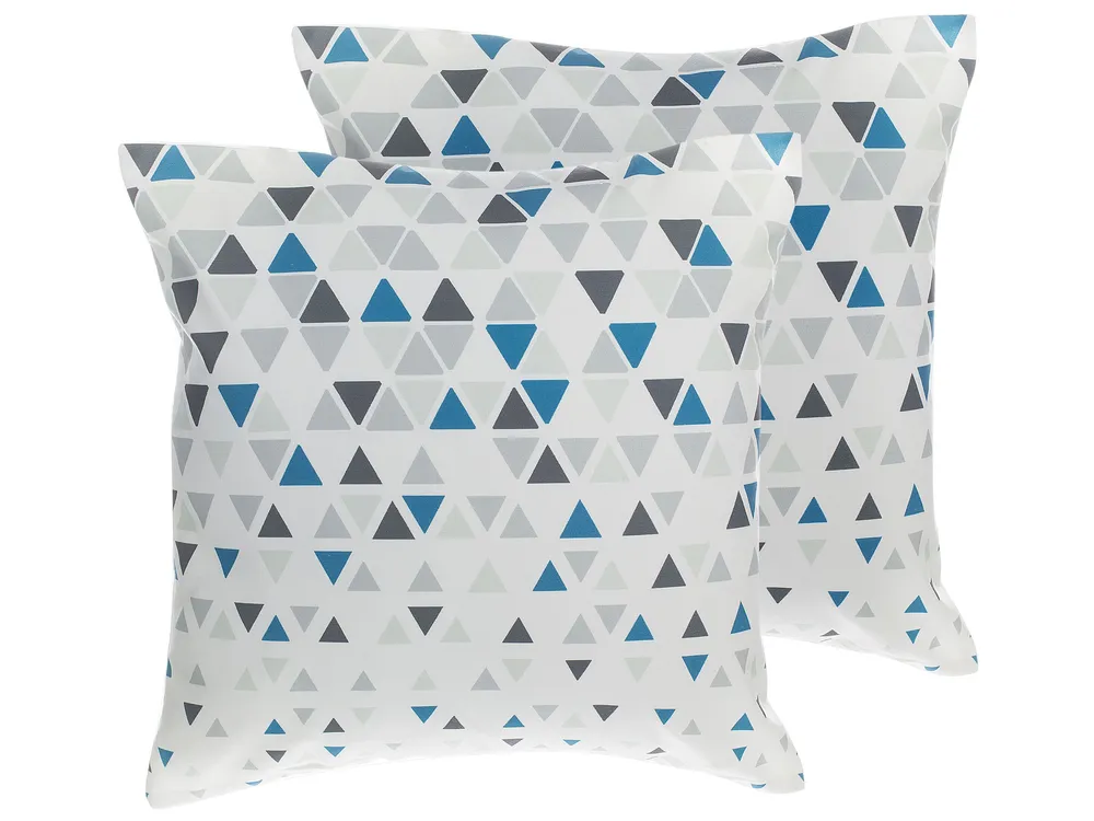 Dekokissen 2er Set CLEOME 45 x 45 cm Weiß Grau Blau Geometrisches Muster