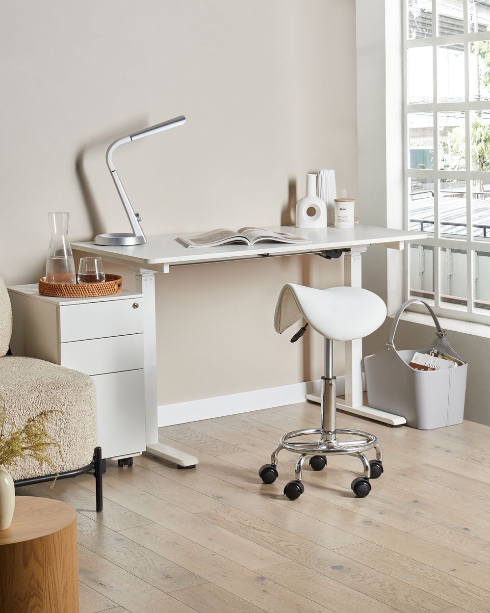 Tabouret de selle DUMONT Cuir PU Blanc