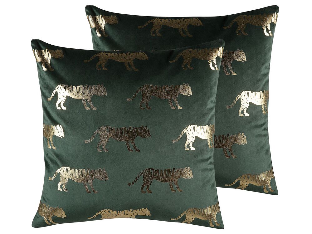 Set med 2 prydnadskuddar BLUEBELL 45 x 45 cm Sammet Mörkgrön Djurtryck