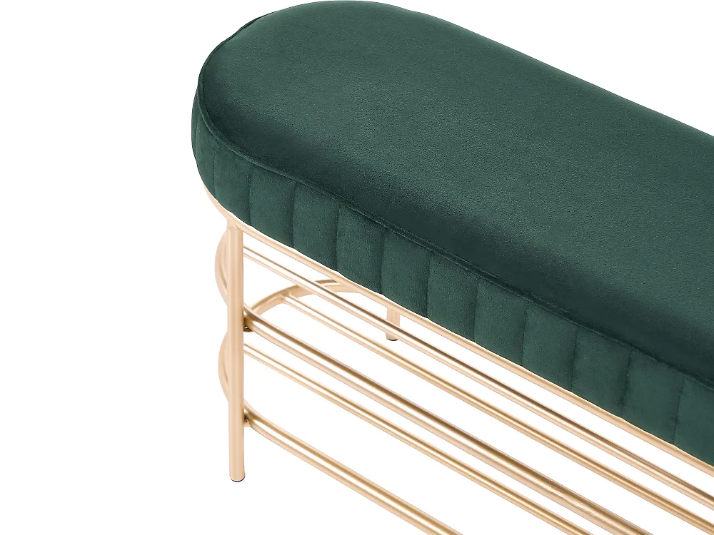 2 Tier Shoe Bench VERGENNES Velvet Emerald Green with Shelf_1186252