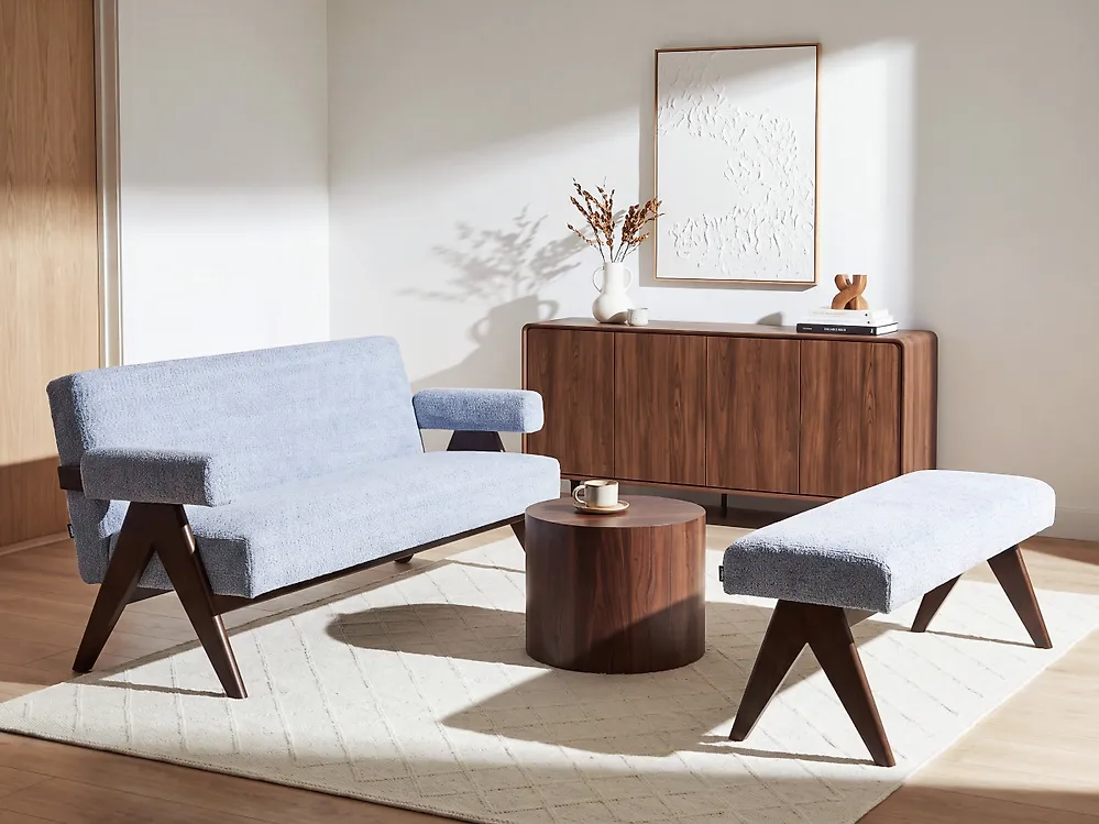Sofa dla 2 osób TAMRE Szenil Błękitny / ciemnobrązowy_1183223