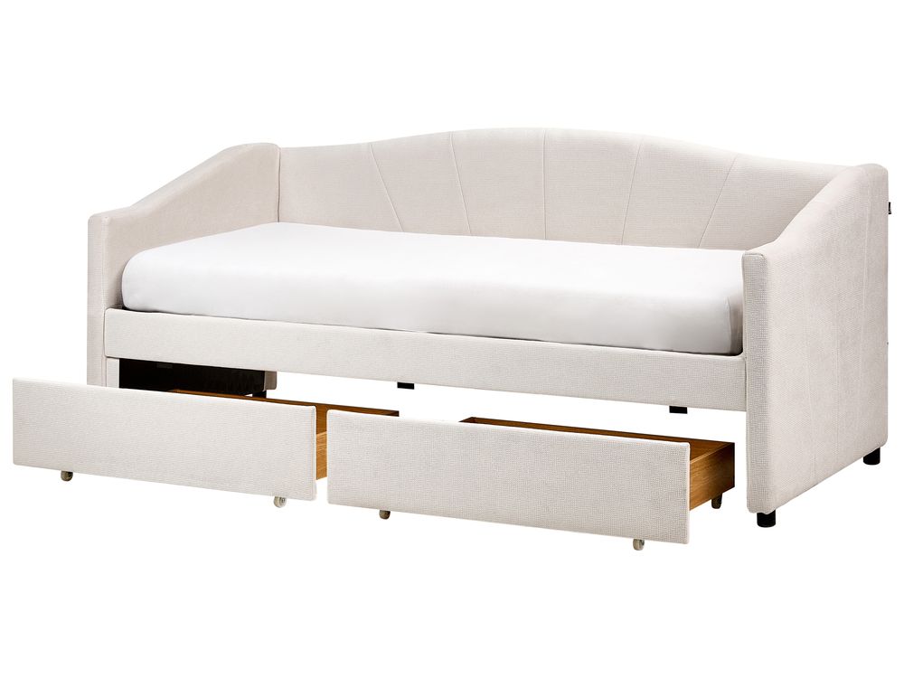 Letto da giorno con contenitore VITTEL Tessuto Beige chiaro 90 x 200 cm
