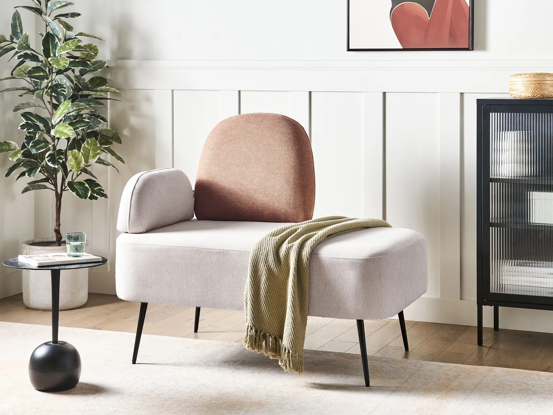 Left-Hand Chaise Longue ARCEY Fabric Brown_943108