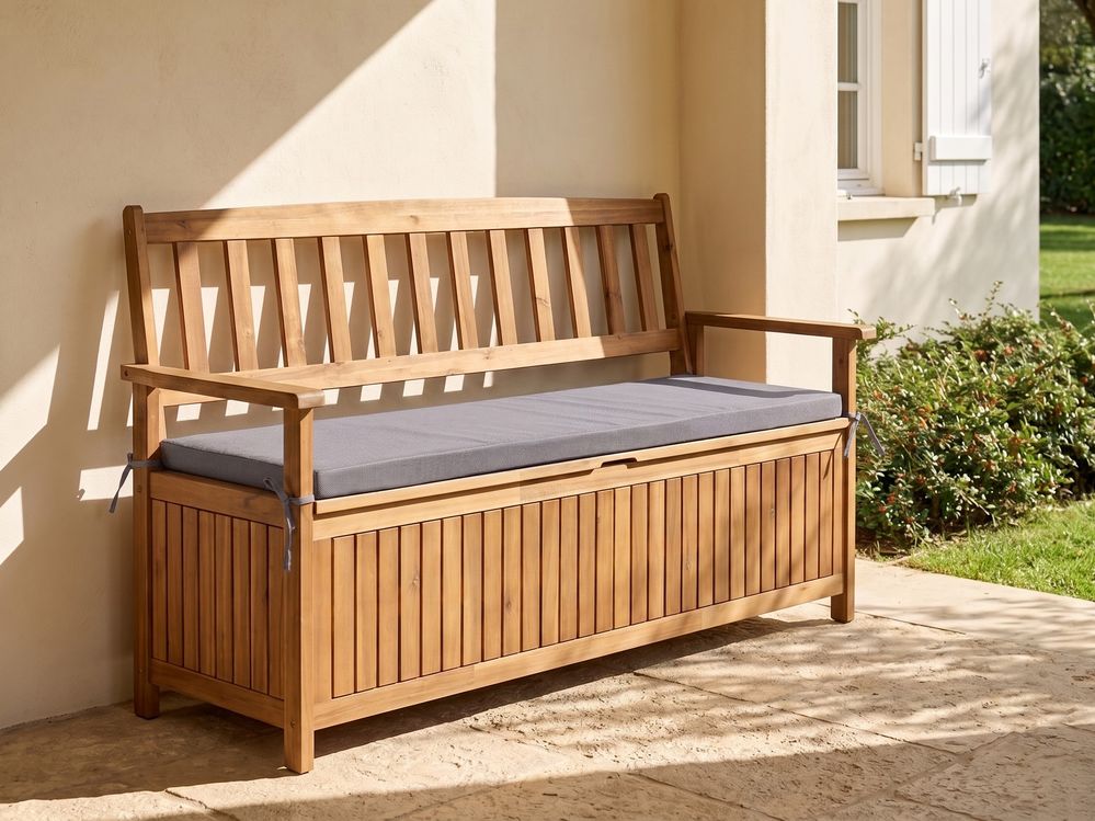 Panca da giardino con cuscino SOVANA 160 cm con contenitore Legno d'acacia Grigio