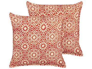 Set di 2 cuscini cotone rosso e bianco crema 45 x 45 cm CEIBA