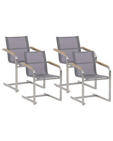 Conjunto de 4 sillas de jardín de poliéster/acero inoxidable gris/plateado COSOLETO