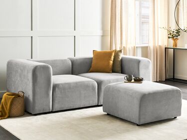 2 Seater Modular Corduroy Sofa with Ottoman Grey FALSTERBO