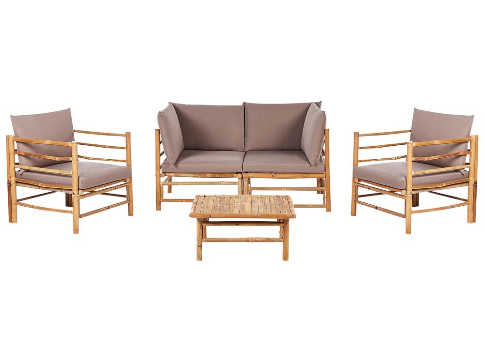 Garden Lounge Set with Table 4 Seater CERRETO Bamboo Taupe