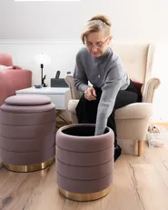 Set di 2 pouf contenitore GARLAND Velluto Rosa_1055315