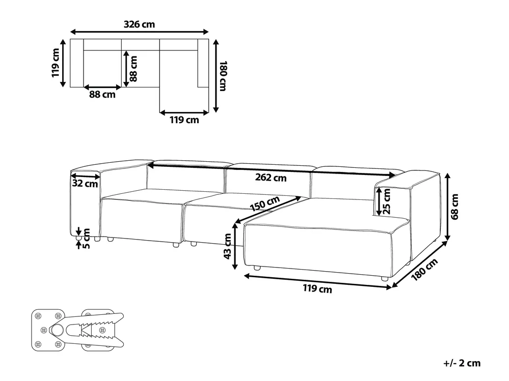 Modular Corner Sofa 4 Seater ARDAL Fabric Beige Left Hand_947939