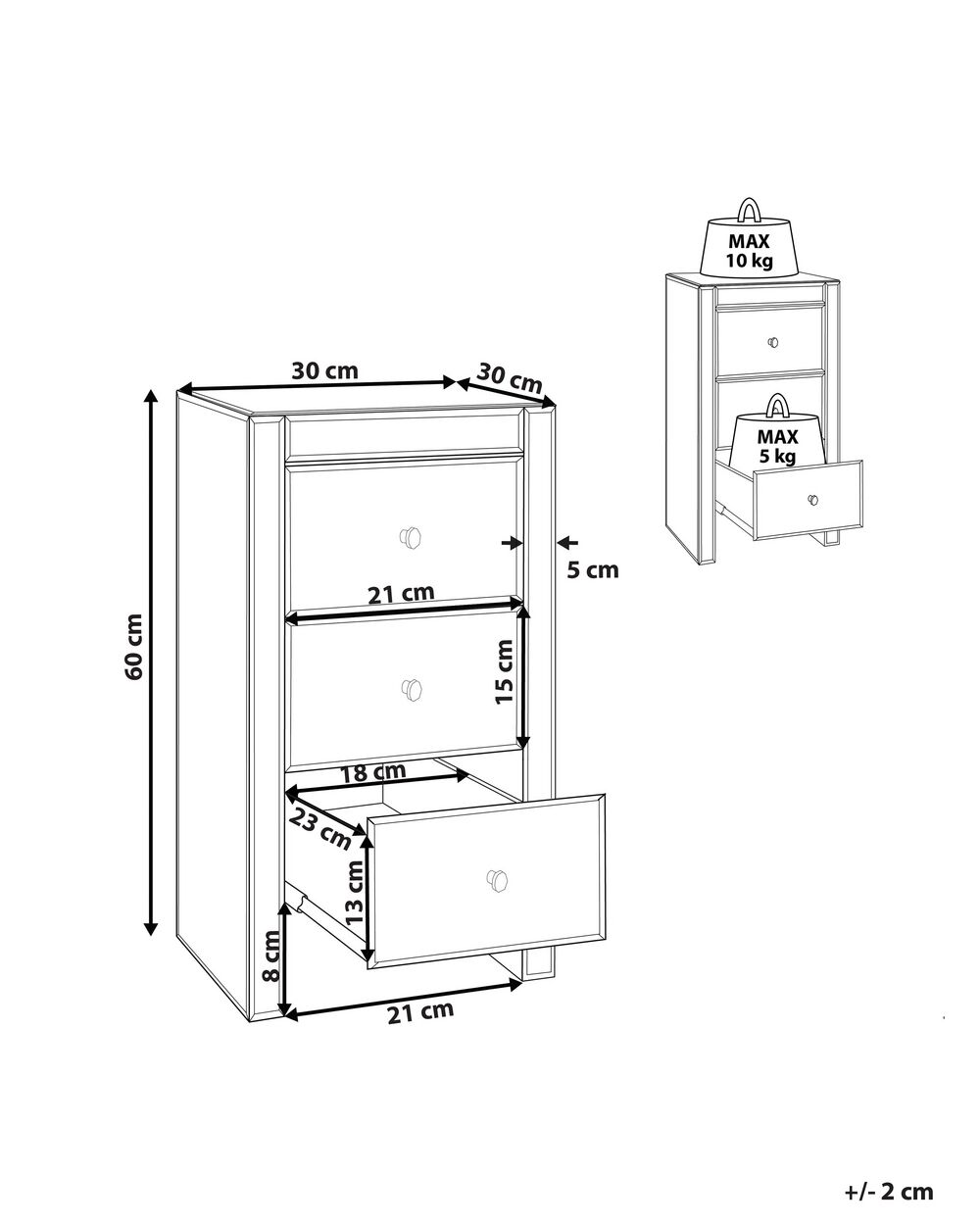 Comodino Con Specchio E 3 Cassetti - In Vetro E MDF, 30x30x60cm, Moderno E Funzionale - Foto 12