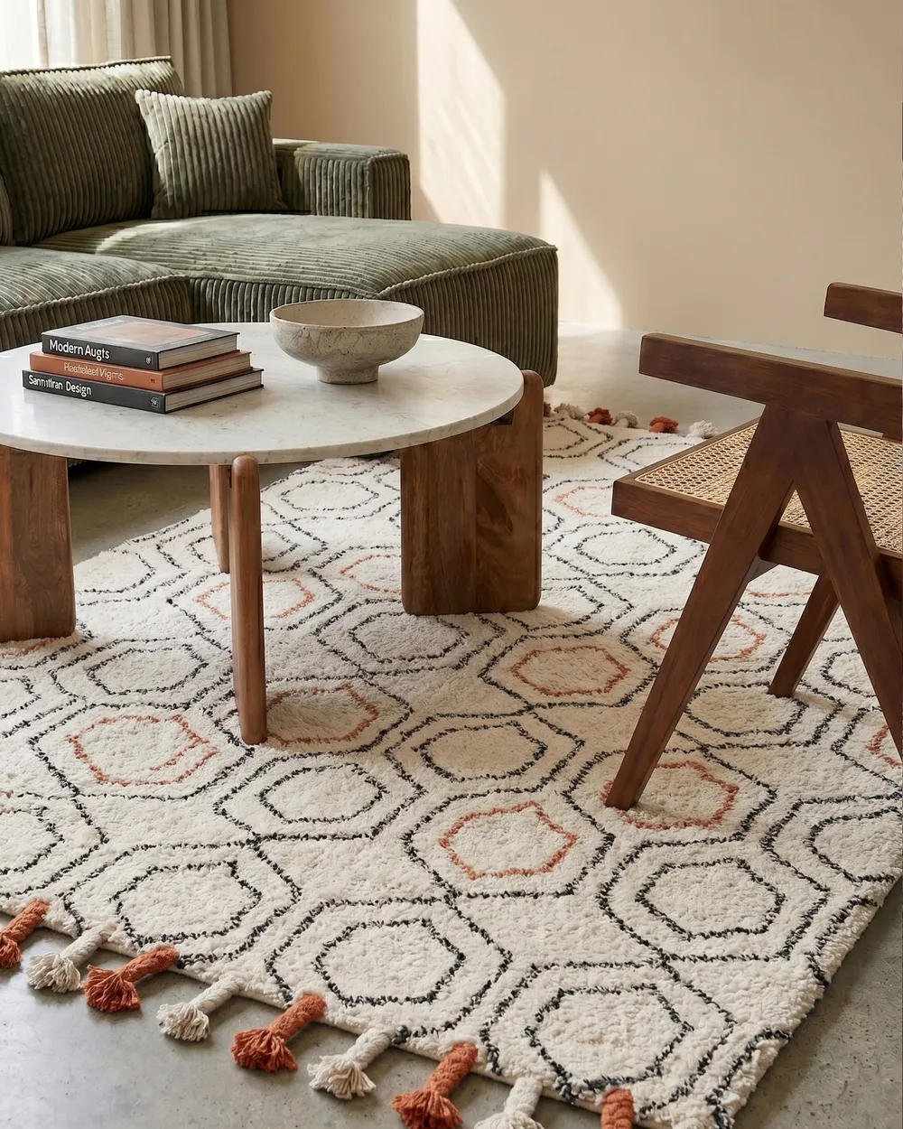 Rug HAJIPUR Beige 140 x 200 cm Cotton