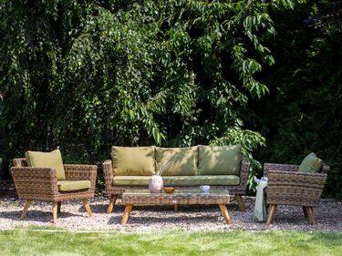 5 Seater PE Rattan Garden Sofa Set Olive Green VITTORIA XL