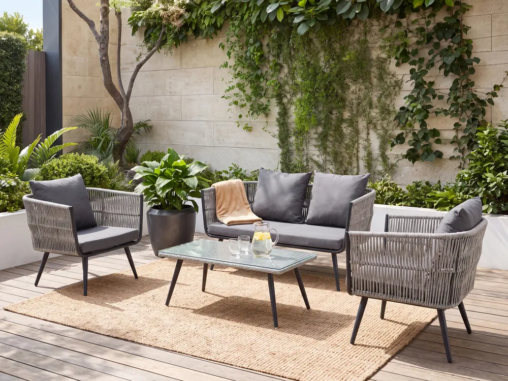 Garden Lounge Set with Table 4 Seater RAGUSA PE Rattan Grey_1149614
