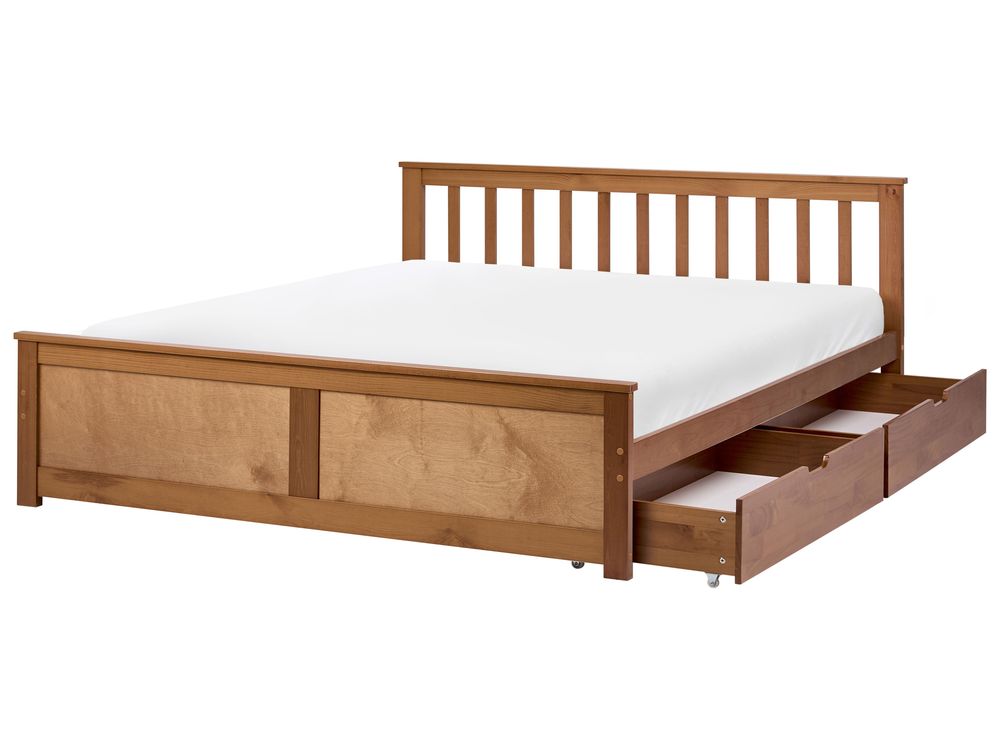 Letto con 2 cassetti OLENDON Legno di pino Marrone 140 x 200 cm