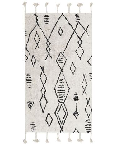 Teppich Baumwolle weiß / schwarz 80 x 150 cm Kurzflor KEBIR