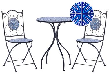 Balkonset Metall schwarz / blau 2 Stühle Tisch CIGLIANO