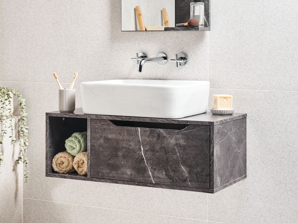 Mobile lavabo a parete CASCAVEL 80 cm Marmo nero