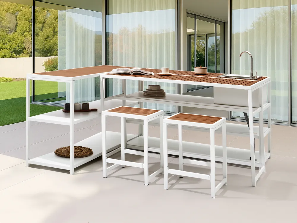 Garden Bar Set Seater AVETRANA Metal Brown/ White