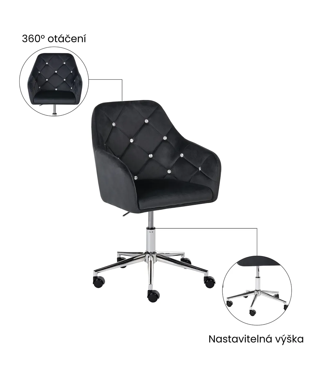 Židle k psacímu stolu VELORIA Umělý samet Černá_1065125