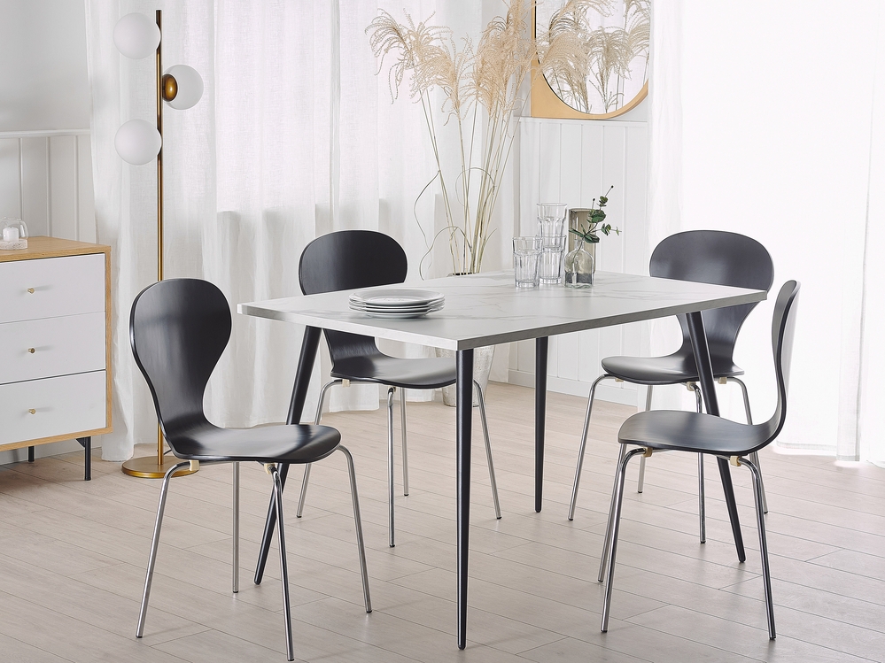 Dining Table 120 x 80 cm White Marble Effect with Black SANTIAGO Beliani