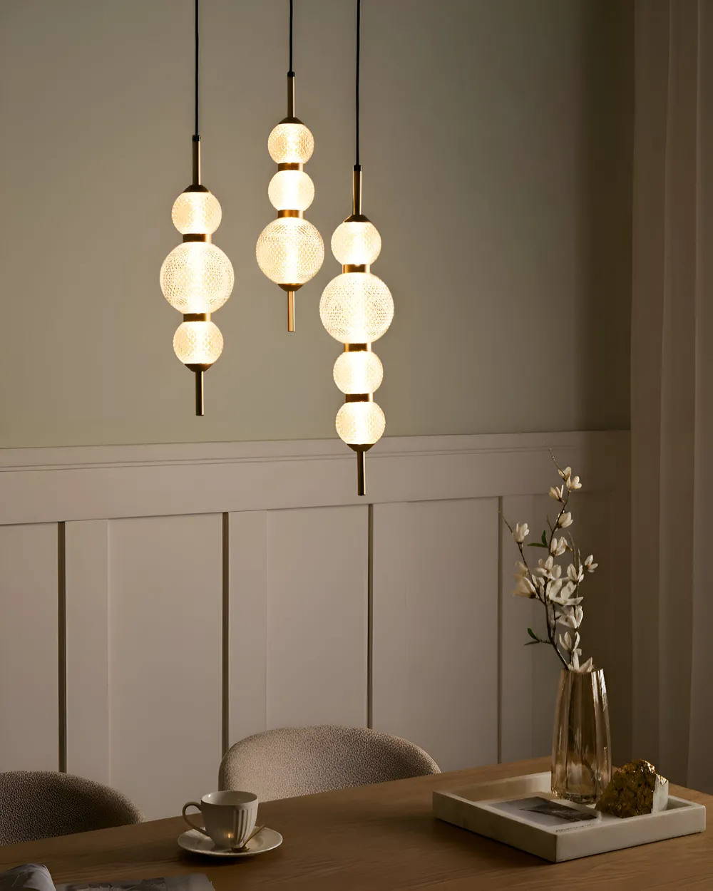 Pendellampa med 3 lampor ARAS LED Glas Guld