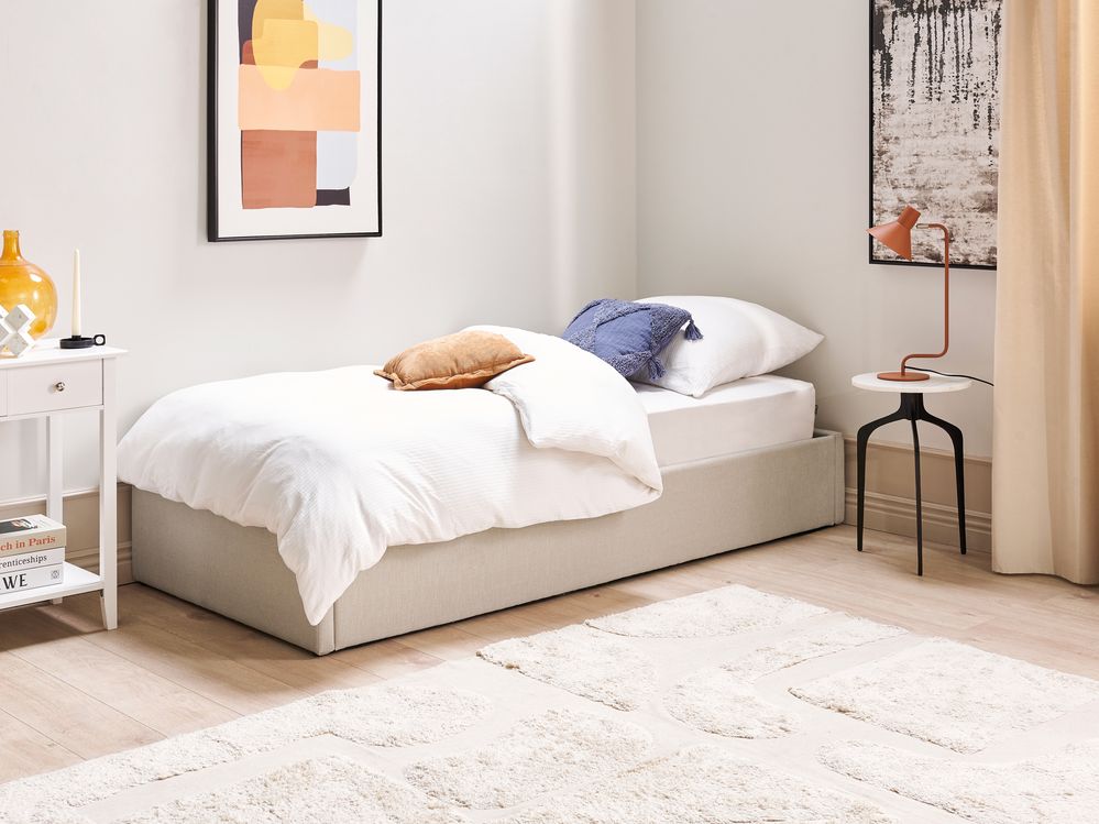 Ottoman Bed without Headboard DINAN Fabric Taupe 90 x 200 cm (EU Single)