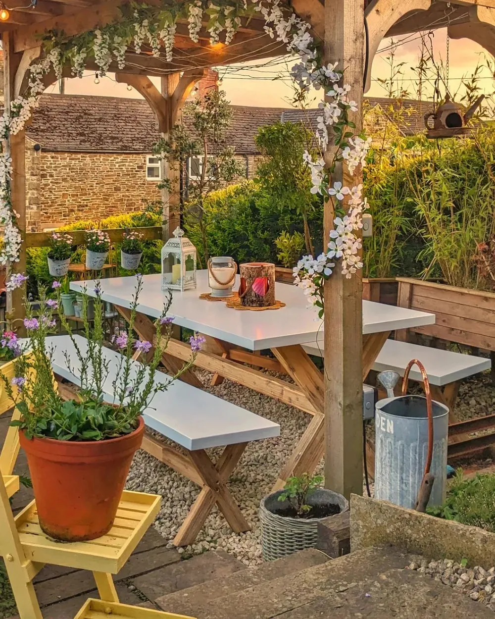 Garden Dining Set with Benches Seater OLBIA Concrete White