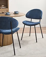Set of 2 Dining Chairs KIANA Fabric Dark Blue_1175878