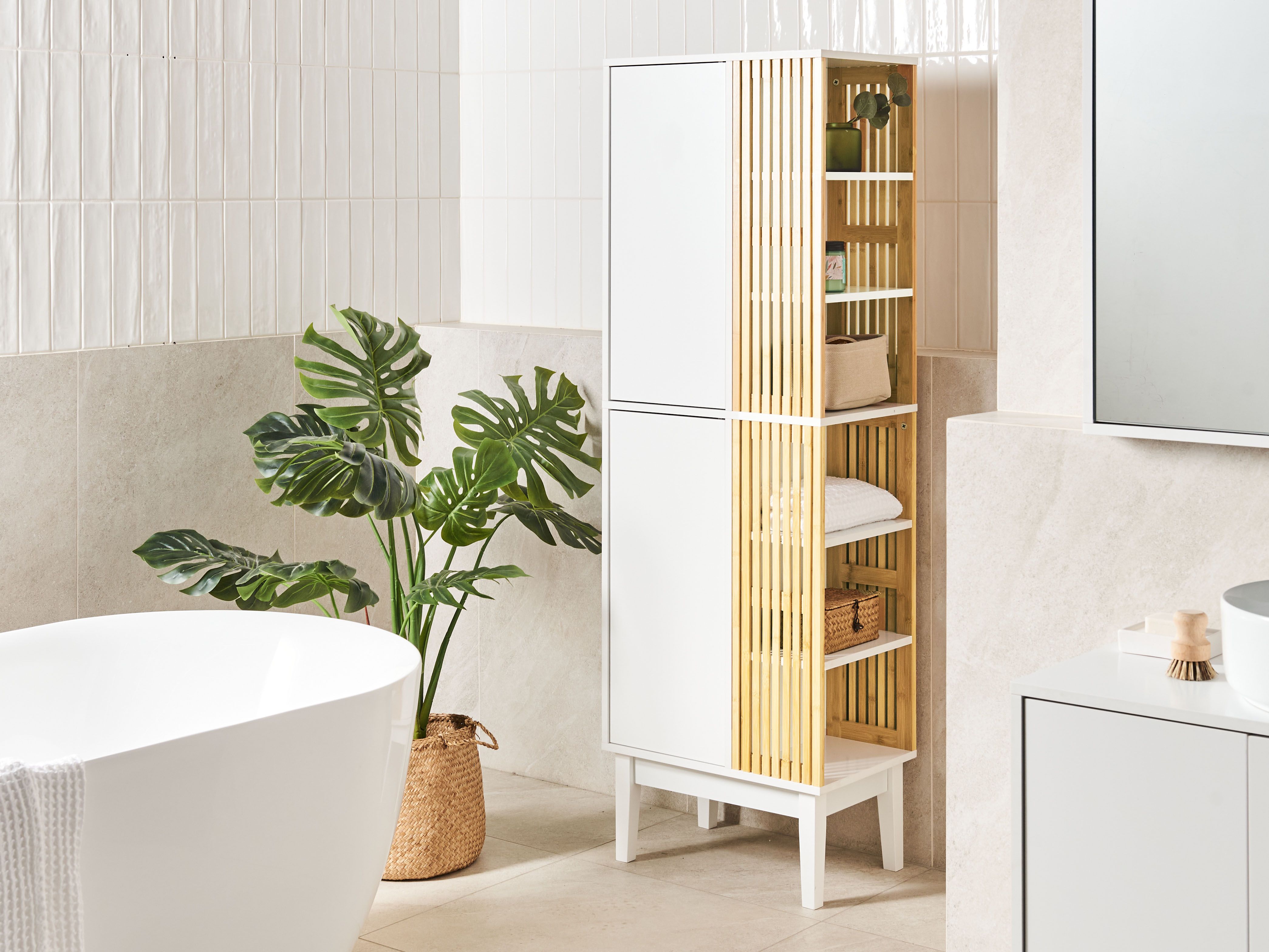 Bathroom Cabinet Light Wood and White NUBES | Beliani.co.uk