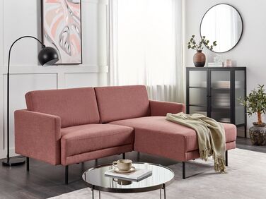 Left Hand 2 Seater Fabric Corner Sofa Pink Brown BREDA