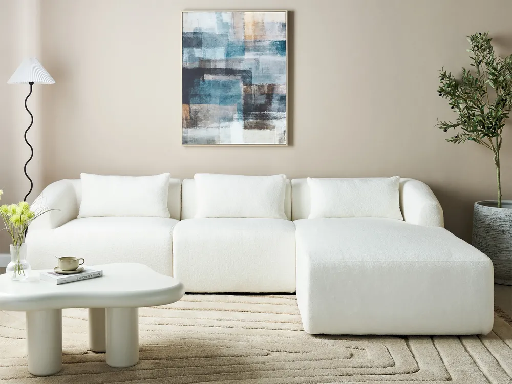 Corner Sofa 3 Seater SVANSELE Boucle Off-White Left Hand
