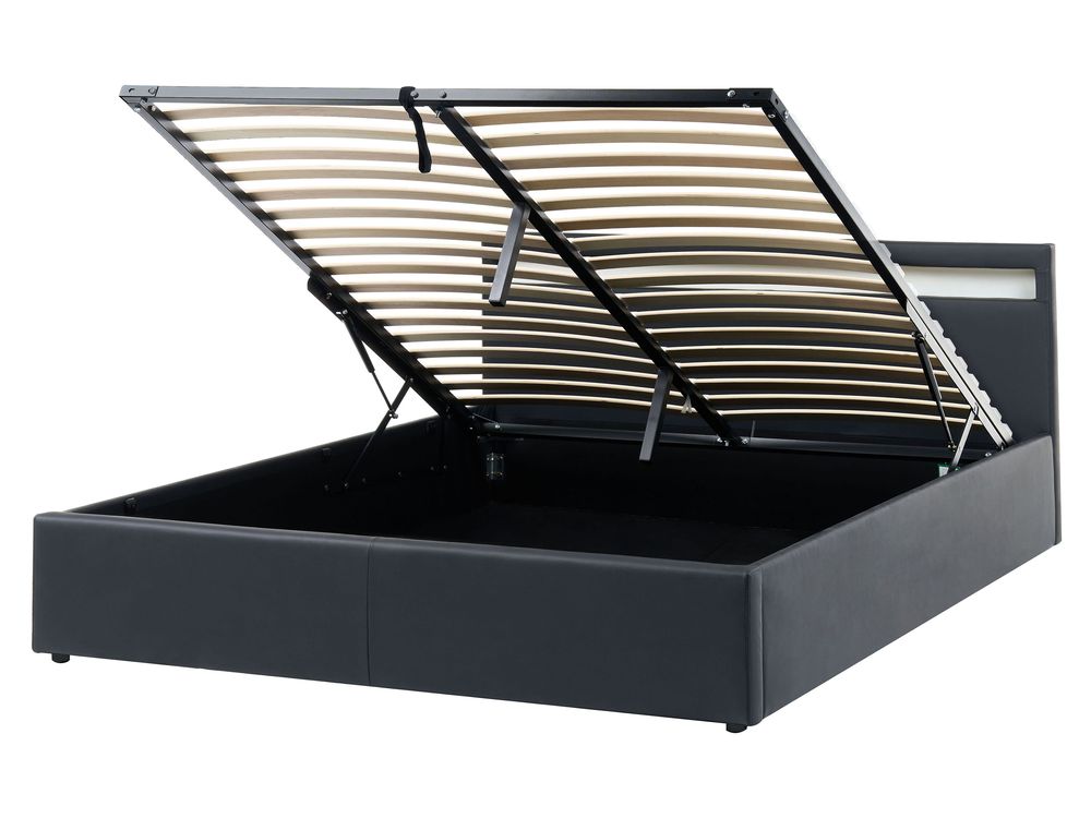 Lit ottoman avec LED ARMELLE Cuir PU Noir 160 x 200 cm