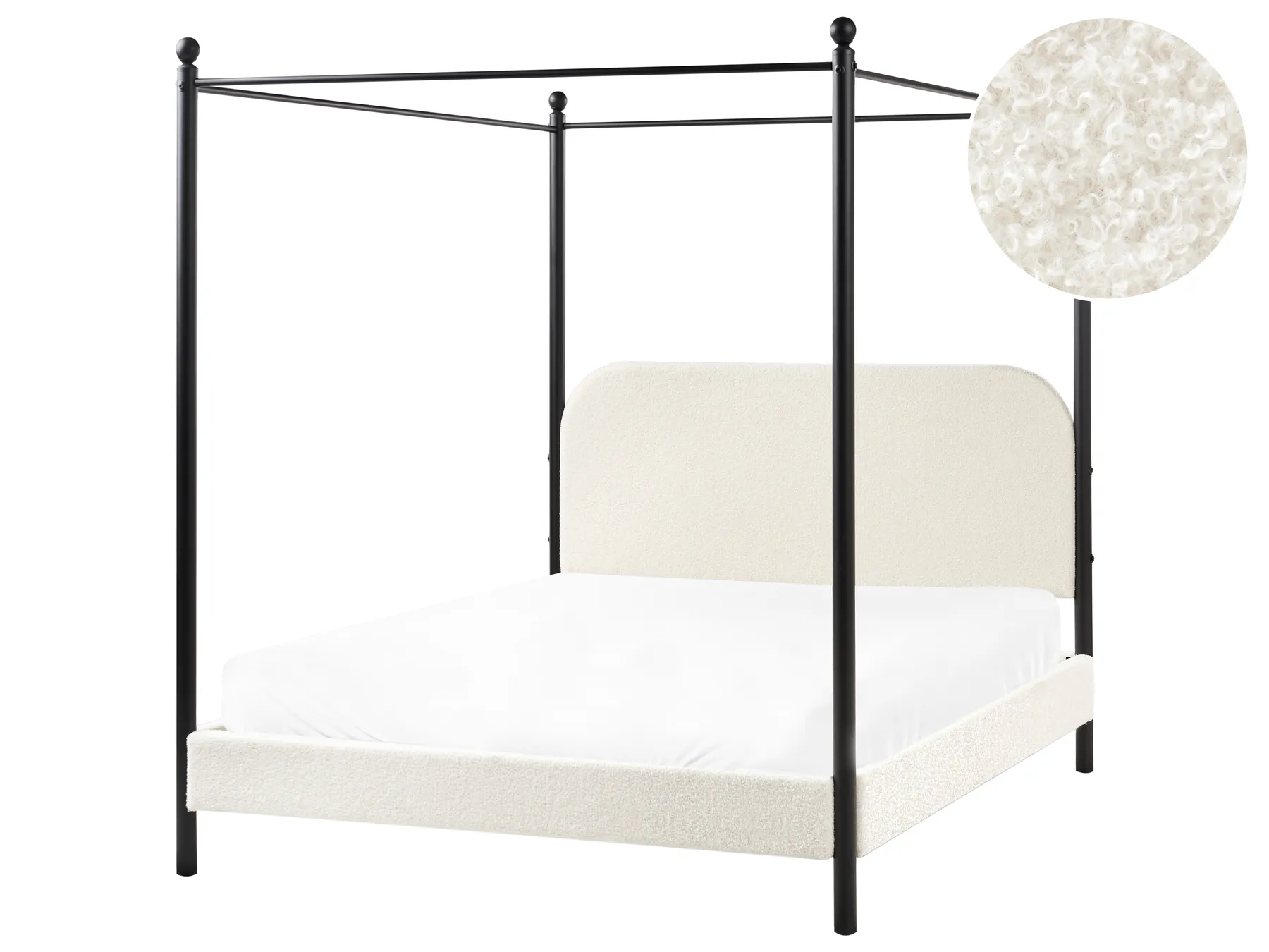 Four Poster Bed Boucle DANNEMOIS 140 x 200 cm (EU Double) Off-White_960921