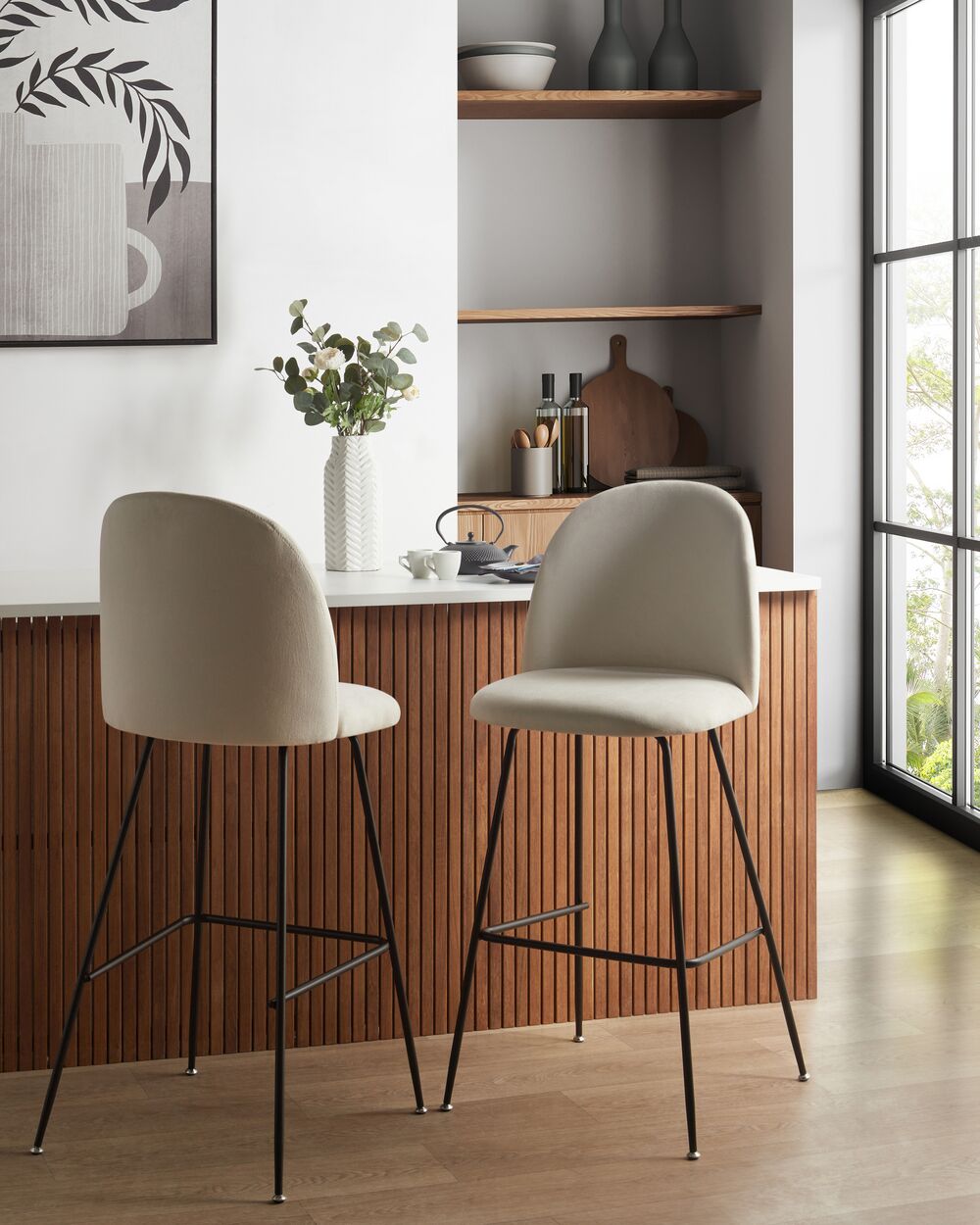 Bar Chair Set of 2 Velvet Off White ARCOLA Beliani