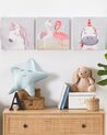 Set of 3 Animals Canvas Art Prints 30 x 30 cm Grey and Pink TIMIA_819752