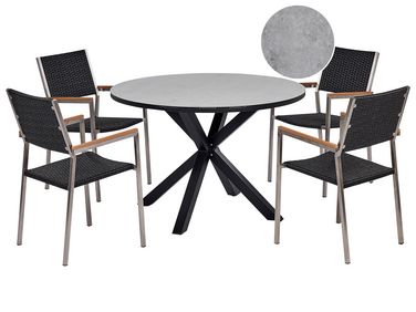 4 Seater Aluminium/PE Rattan Garden Dining Set Glass Top Grey and Black MALETTO/GROSSETO 