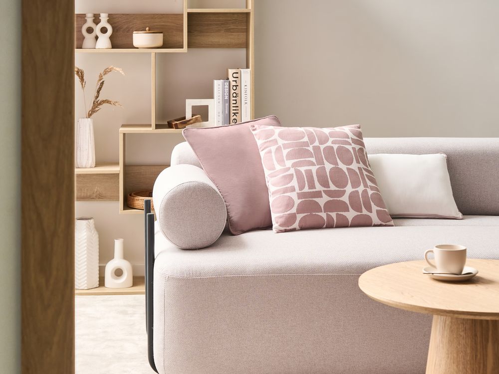 Conjunto de 3 almofadas decorativas PENTACE 30 x 50 cm 45 x 45 cm Algodão Rosa Sólido
