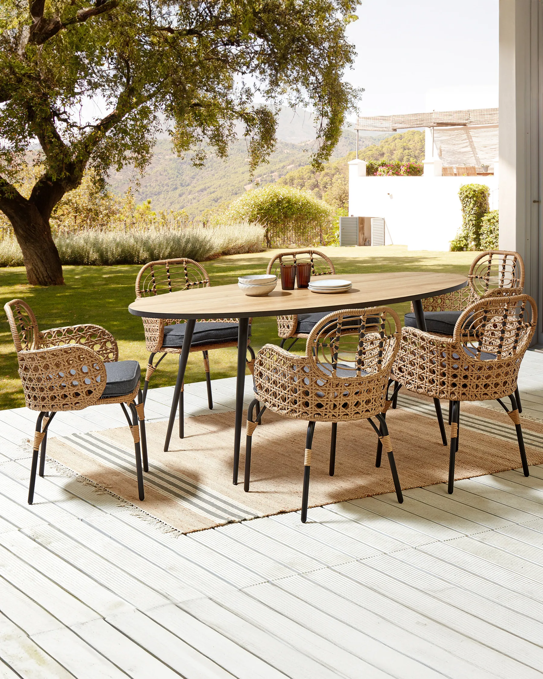 Set of 6 Garden Chairs with Cushions PRATELLO PE Rattan Natural_868018