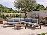 Garden Corner Sofa with Table 5 Seater FIVIZZANO Acacia Wood Dark Grey_1158789