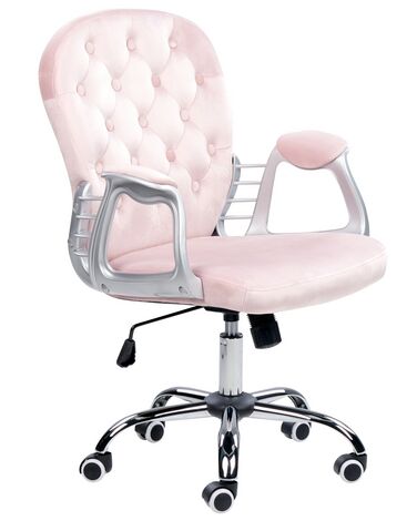 Silla de oficina reclinable de terciopelo rosa pastel/negro/plateado PRINCESS