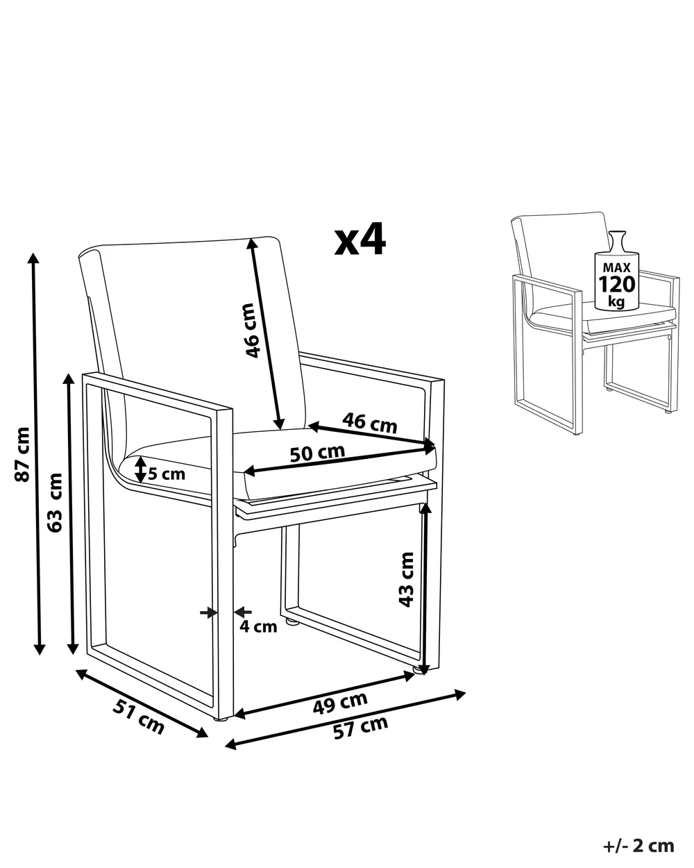 Set di 4 sedie da giardino con cuscini PANCOLE Tessuto Grigio_739024