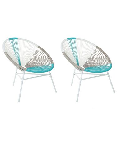 Conjunto de 2 sillas de balcón de ratán blanco/azul turquesa/beige ACAPULCO