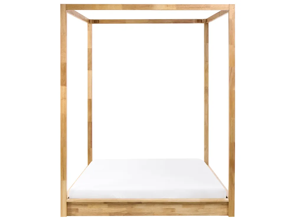 Four Poster Bed Wood HERLIERE 160 x 200 cm (EU King Size) Light Brown_1037146